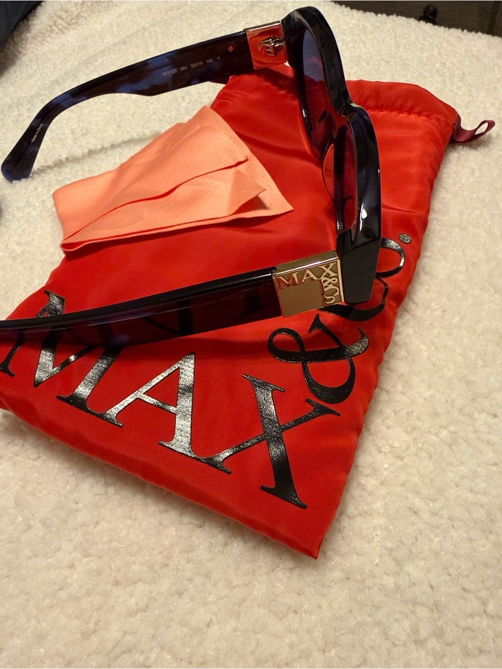 Max & Co. Tortoiseshell Sunglasses with Red Pouch and Coral Cloth
